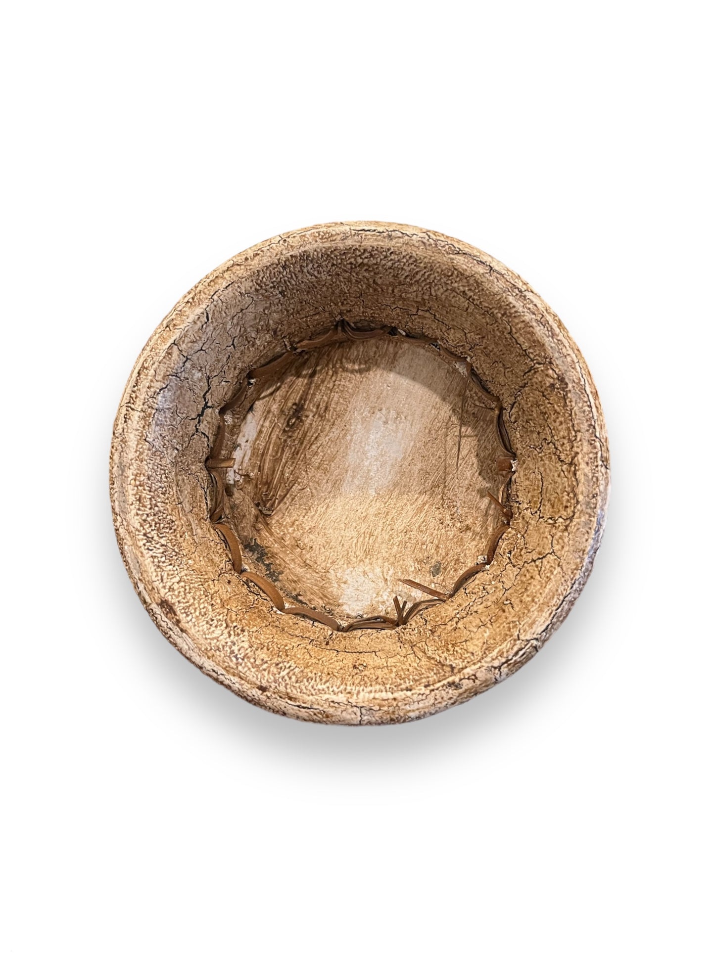 Raffia Caged Brown Crackle Pottery