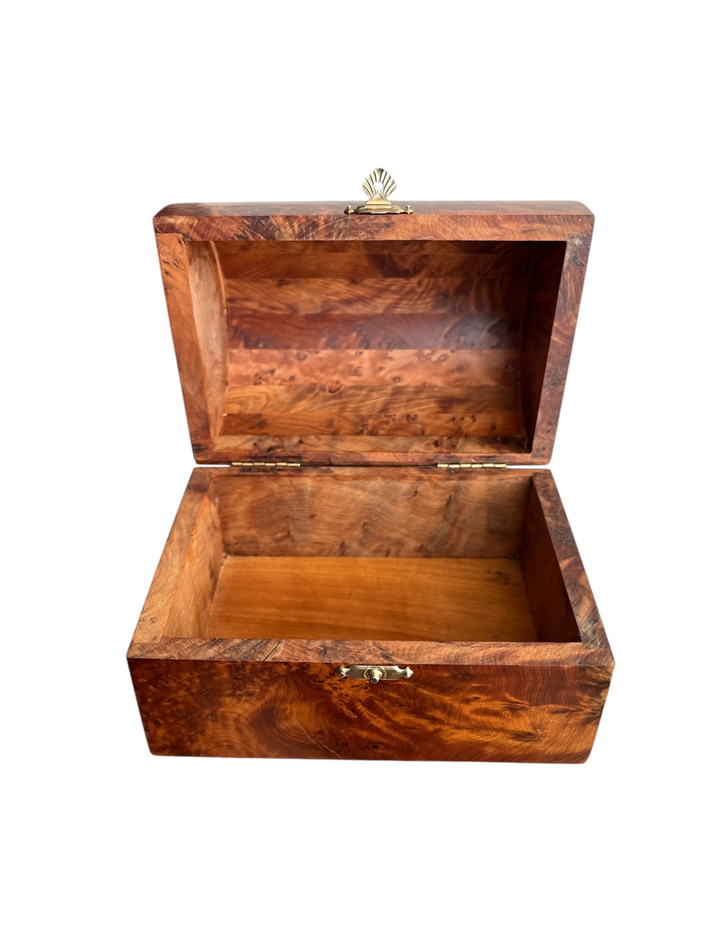 Vintage Burl Wood Box with Brass Hardware